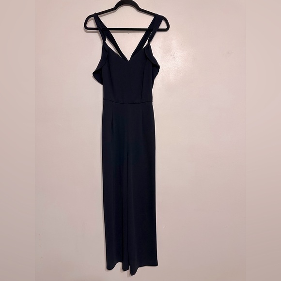 Reiss Amika Crepe Wide Leg Ruffle Sleeveless Cutout Jumpsuit Navy Blue Size 6 - Picture 3 of 10